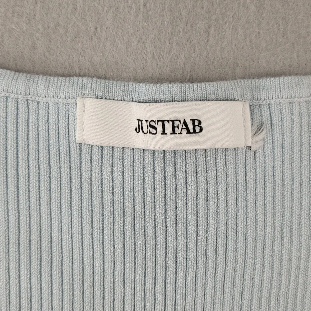 JustFab Ribbed Knit Skirt Set Womens Light Blue Excellent Wrap Crop Top - Large